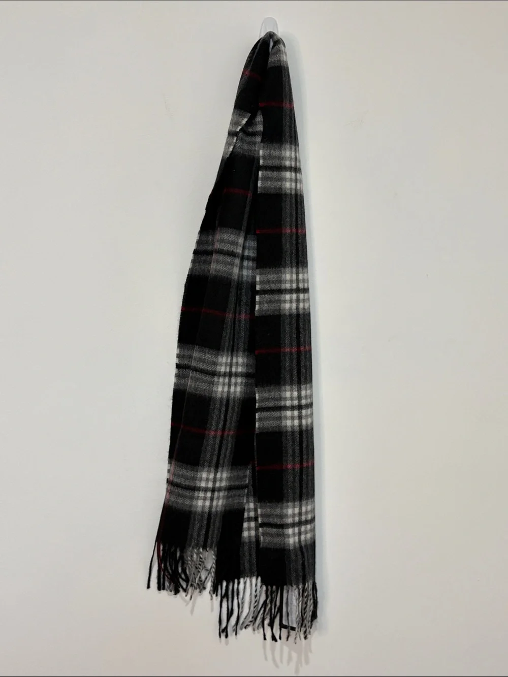 NWT Murano Cashmere Scarf Black White Red Plaid Check Designer Quiet Luxury